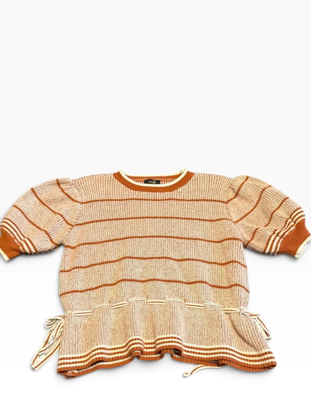 On Twelfth Striped Knit Top L Puff Sleeve Cottagecore Fall Earthy Granola